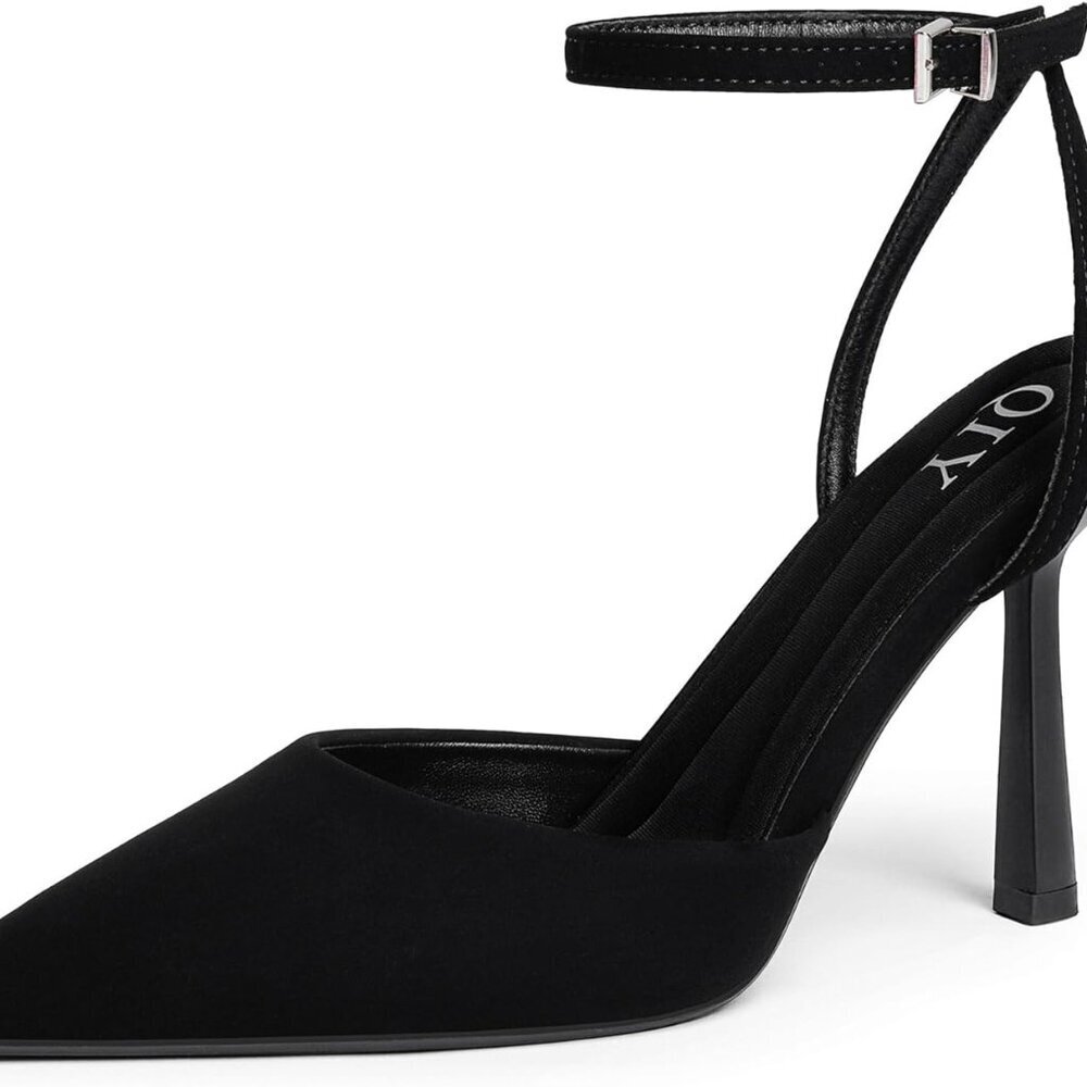 Women Closed Toe Ankle Strap Heels Pumps Pointed Toe Stiletto Dress Shoes - Picture 1 of 7
